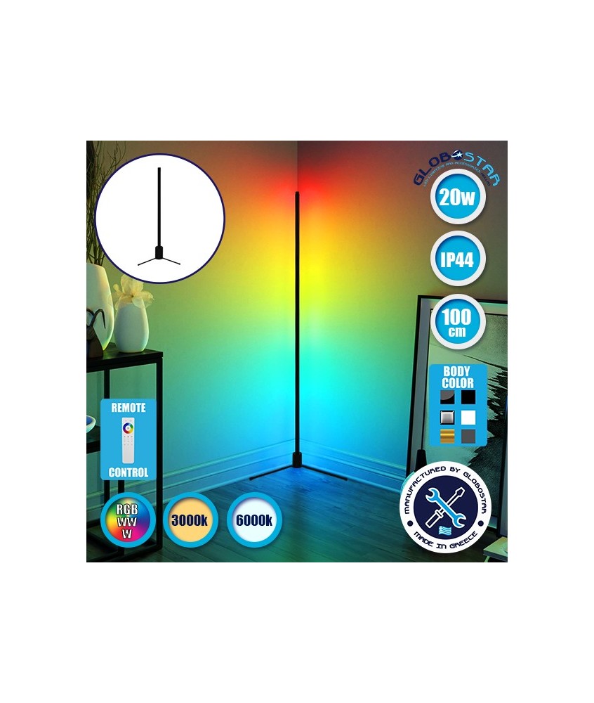 Μοντέρνο Minimal Επιδαπέδιο Μαύρο Φωτιστικό 100cm LED 20 Watt με Ασύρματο Χειριστήριο Αφής 2.4G RF & Dimmer RGBW+WW Πολύχρωμο - Ψυχρό - Ημέρας - Θερμό GloboStar ALIEN Design GLOBO-100-9